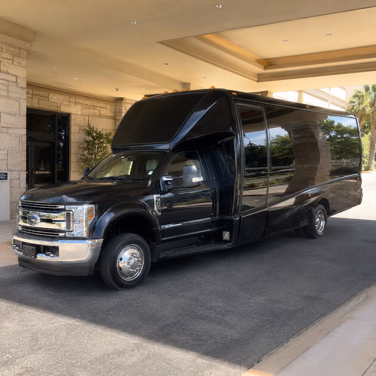 White party bus exterior